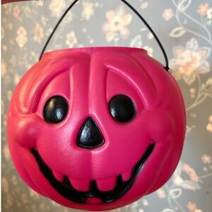 Vintage Pink‎ Pumpkin Candy Bucket General Foam Plastics Halloween Decor USA